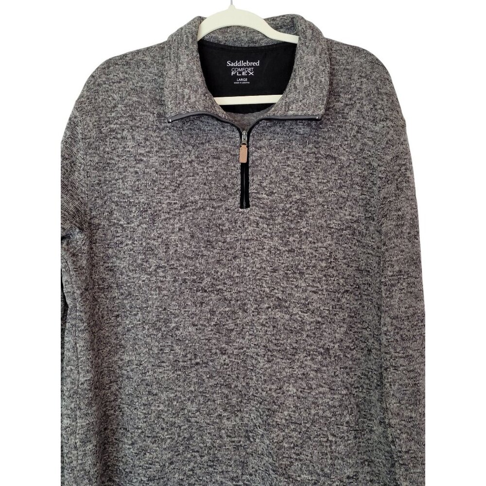 Saddlebred Comfort‎ Flex Pullover 1/4 Zip Mens L Fleece Black Gray Heather